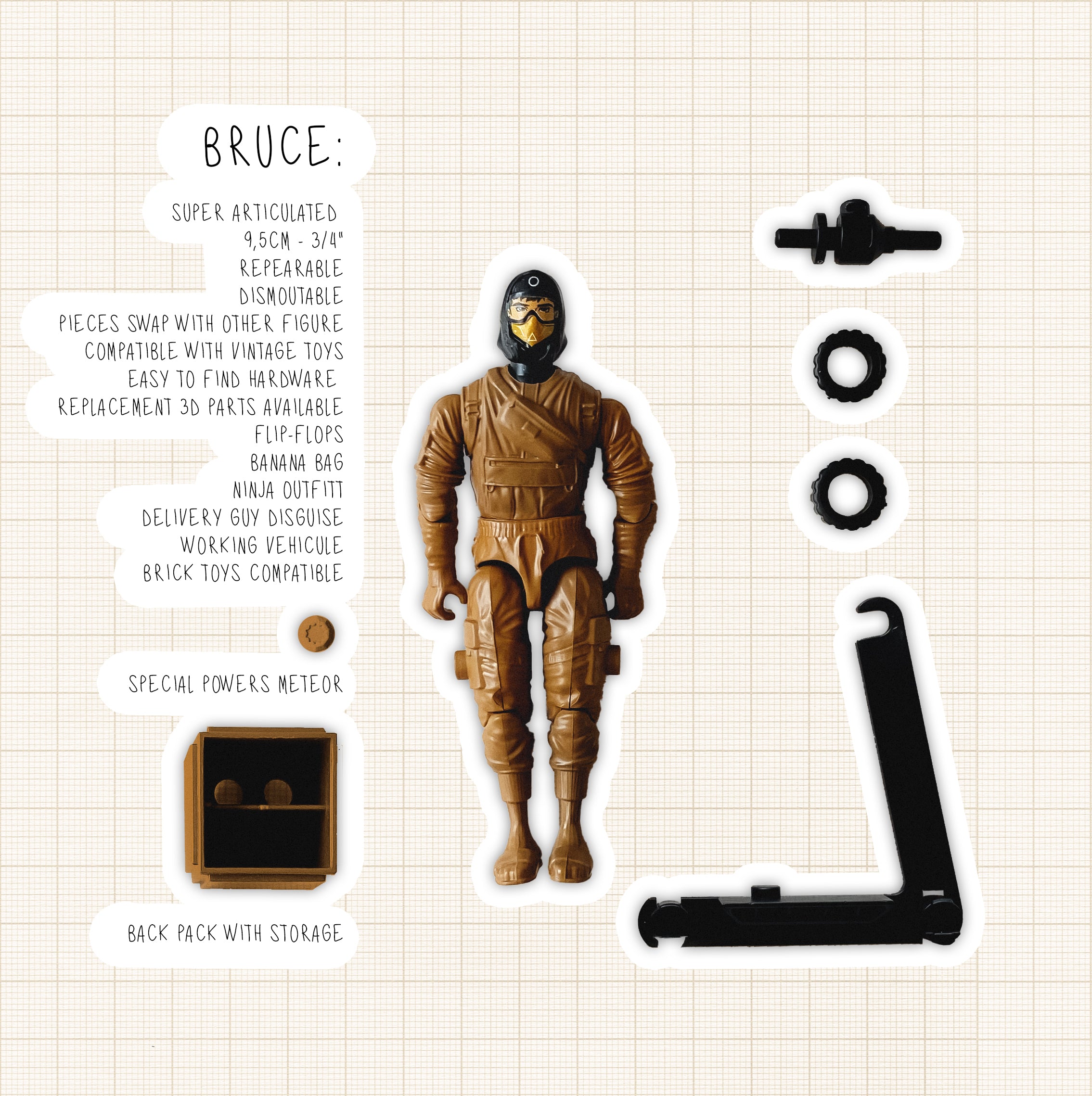 Figurine Bruce – Action Figure écologique 100 % belge | Hikari et les Météores
