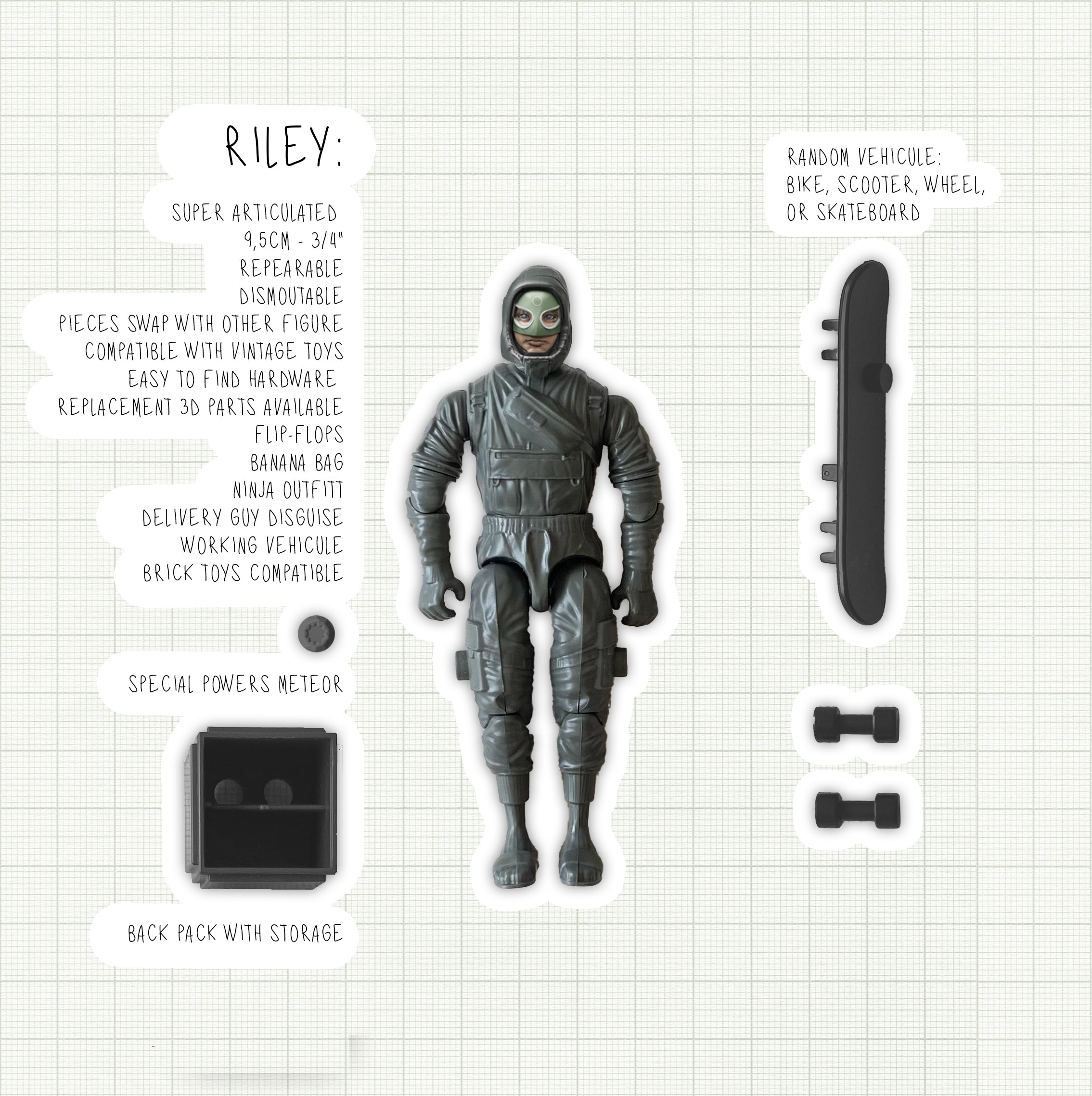 Figurine Riley – Action Figure écologique 100 % belge | Hikari et les Météores